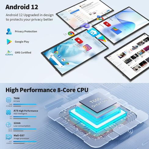 Android Tablet 10 inch, 2 in 1 Android 12 Tablet with 16GB + 128GB,1TB Expand, Octa-Core, Sim Card Slot, 5G WiFi, BT5.0, 8000mAh, 4G Cellular Tablet with Keyboard, Mouse, Case, Stylus(Black) in Saudi Arabia