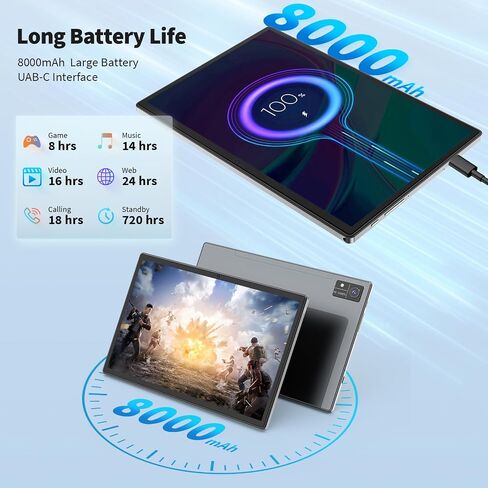 Android Tablet 10 inch, 2 in 1 Android 12 Tablet with 16GB + 128GB,1TB Expand, Octa-Core, Sim Card Slot, 5G WiFi, BT5.0, 8000mAh, 4G Cellular Tablet with Keyboard, Mouse, Case, Stylus(Black) in Saudi Arabia
