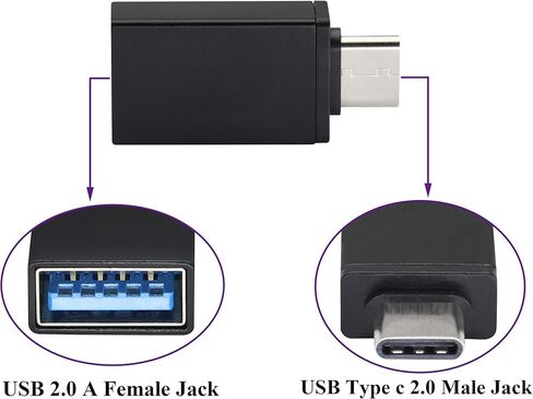 Type C to USB 2.0 Adapter Aluminum Type C Male to USB A 2.0 Female Converter, On The Go (OTG) for Smartphone, Laptops,Mouse Keyboards, More USB and Type-C Devices(2 Pack-Black) in Saudi Arabia