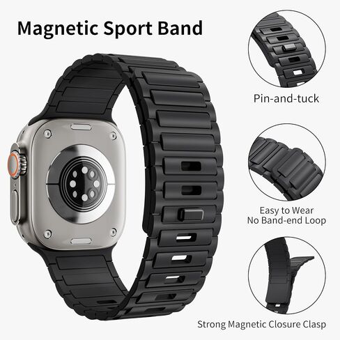 Magnetic Sport Band for Apple Watch Ultra/2 Band 49mm 45mm 46mm 44mm 42mm 41mm 40mm 38mm for Apple Watch Bands for Men/Women,Silicone Link Loop Wristbands Strap iWatch Series 10 9 8 7 6 5 4 3 se 2nd in Kuwait