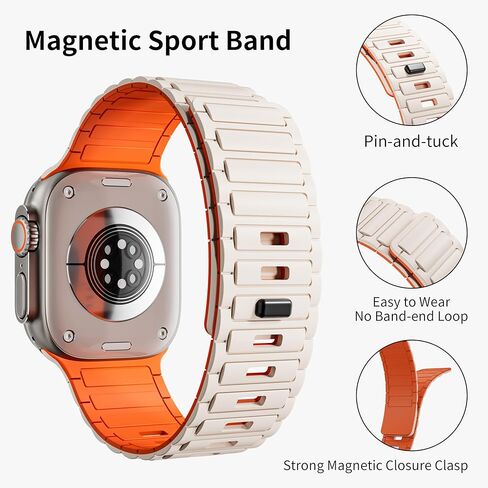 Magnetic Sport Band for Apple Watch Ultra/2 Band 49mm 45mm 46mm 44mm 42mm 41mm 40mm 38mm for Apple Watch Bands for Men/Women,Silicone Link Loop Wristbands Strap iWatch Series 10 9 8 7 6 5 4 3 se 2nd in Kuwait