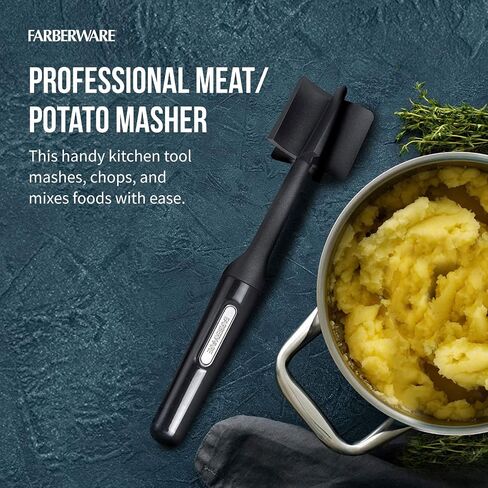 Farberware Heat Resistant Nylon Meat and Potato Masher Safe for Non-Stick Cookware, 10 inch, Aqua in Kuwait