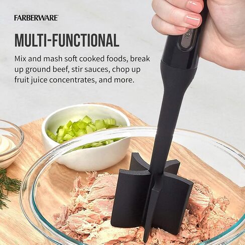 Farberware Heat Resistant Nylon Meat and Potato Masher Safe for Non-Stick Cookware, 10 inch, Aqua in Kuwait
