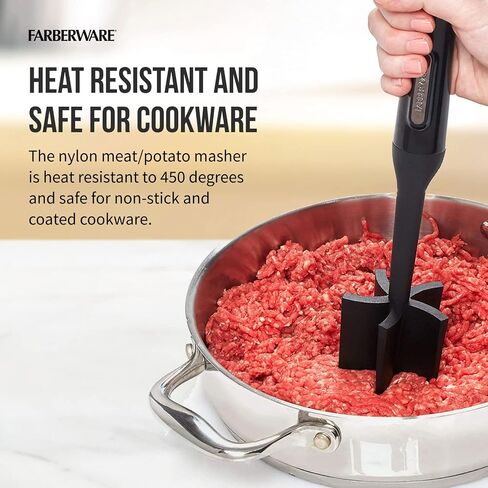 Farberware Heat Resistant Nylon Meat and Potato Masher Safe for Non-Stick Cookware, 10 inch, Aqua in Kuwait