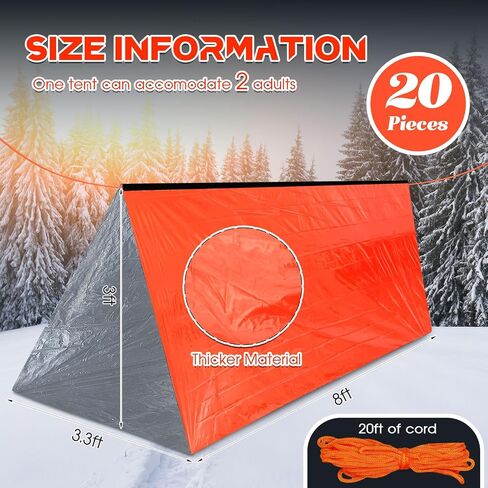 Woanger 10/20 Pcs Emergency Thermal Tent Survival Shelter Ten 8 ft x 3 ft Emergency Tent 2 Person Tube Tent Lightweight Camping Tents Shelters for Hiking Backpacking Camping Outdoor in Kuwait