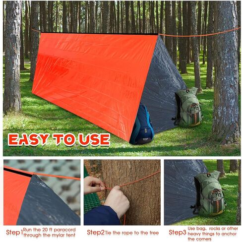 Woanger 10/20 Pcs Emergency Thermal Tent Survival Shelter Ten 8 ft x 3 ft Emergency Tent 2 Person Tube Tent Lightweight Camping Tents Shelters for Hiking Backpacking Camping Outdoor in Kuwait