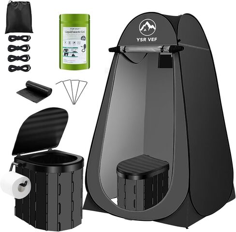 Portable Toilet Kit, Camping Toilet with Pop-Up Privacy Tent and Poo Gel Toilet Bags, Washable Portable Outdoor Showers Changing Rooms in Kuwait