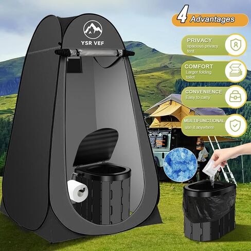 Portable Toilet Kit, Camping Toilet with Pop-Up Privacy Tent and Poo Gel Toilet Bags, Washable Portable Outdoor Showers Changing Rooms in Kuwait
