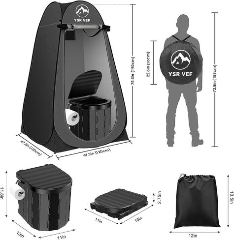 Portable Toilet Kit, Camping Toilet with Pop-Up Privacy Tent and Poo Gel Toilet Bags, Washable Portable Outdoor Showers Changing Rooms in Kuwait