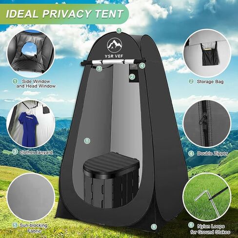 Portable Toilet Kit, Camping Toilet with Pop-Up Privacy Tent and Poo Gel Toilet Bags, Washable Portable Outdoor Showers Changing Rooms in Kuwait