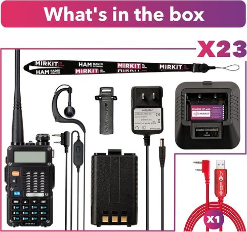 راديو Mirkit Baofeng UV-5R MK3X ذو الطاقة القانونية ثلاثي الموجات 2024 VHF/UHF 144-148/222-225/420-450 ميجاهرتز - جهاز اتصال لاسلكي مع بطارية ليثيوم أيون Baofeng بقدرة 2100 مللي أمبير في الساعة، وحبل حزام الرقبة، مشغل راديو Mirkit Ham in Saudi Arabia