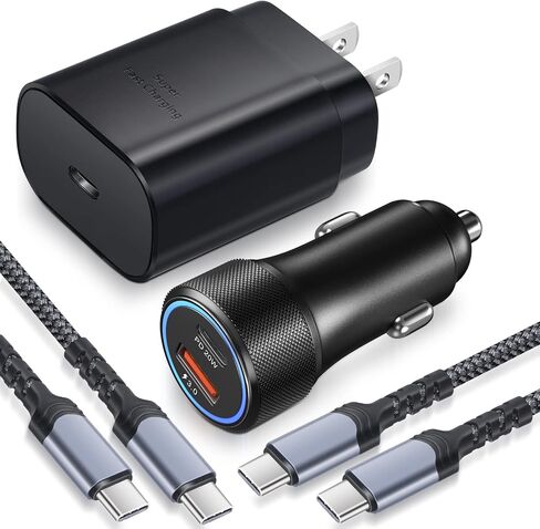 Super Fast Charger Type C,Bangfun 25W USB C Wall/Car Charger Adapter for Samsung Galaxy S24/S23/S22 Ultra/S21/S20 fe/S10,Note 20/10,A13/A53/A54/A71,Pixel 6A/7 Pro with 2Pack 6.6ft USB C Cable (Black) in Kuwait