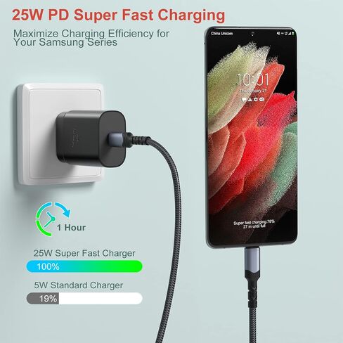 Super Fast Charger Type C,Bangfun 25W USB C Wall/Car Charger Adapter for Samsung Galaxy S24/S23/S22 Ultra/S21/S20 fe/S10,Note 20/10,A13/A53/A54/A71,Pixel 6A/7 Pro with 2Pack 6.6ft USB C Cable (Black) in Kuwait