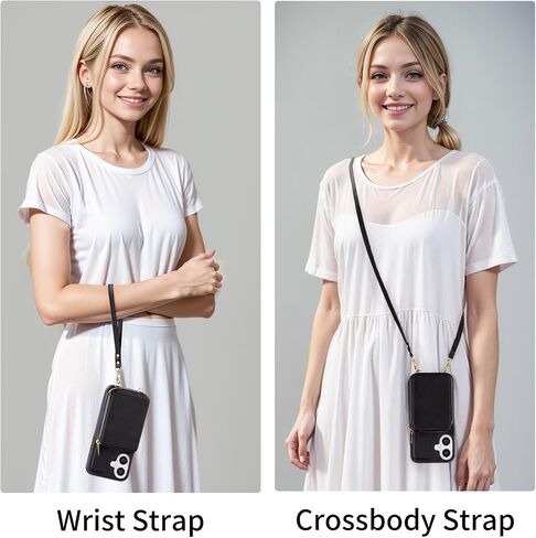 Zipper Wallet Case Compatible with iPhone 16, Crossbody Card Holder Phone Purse, Leather Shockproof Protective Cover with Wrist Strap Lanyard for iPhone 16 6.1" 2024 - Black in Saudi Arabia
