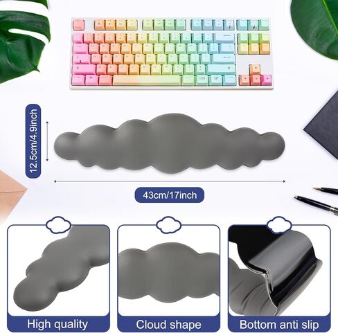 مسند معصم سحابي للوحة المفاتيح للكمبيوتر، وسادة لوحة مفاتيح من جلد البولي يوريثان الناعم، وسادة معصم من إسفنج الذاكرة عالية الكثافة مع قاعدة غير قابلة للانزلاق لكتابة مسند اليد للوحة المفاتيح وتخفيف الألم للكمبيوتر المحمول والمكتب المنزلي (رمادي) in Kuwait