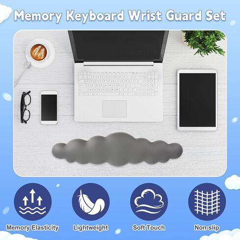 مسند معصم سحابي للوحة المفاتيح للكمبيوتر، وسادة لوحة مفاتيح من جلد البولي يوريثان الناعم، وسادة معصم من إسفنج الذاكرة عالية الكثافة مع قاعدة غير قابلة للانزلاق لكتابة مسند اليد للوحة المفاتيح وتخفيف الألم للكمبيوتر المحمول والمكتب المنزلي (رمادي) in Kuwait