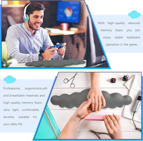 مسند معصم سحابي للوحة المفاتيح للكمبيوتر، وسادة لوحة مفاتيح من جلد البولي يوريثان الناعم، وسادة معصم من إسفنج الذاكرة عالية الكثافة مع قاعدة غير قابلة للانزلاق لكتابة مسند اليد للوحة المفاتيح وتخفيف الألم للكمبيوتر المحمول والمكتب المنزلي (رمادي) in Kuwait