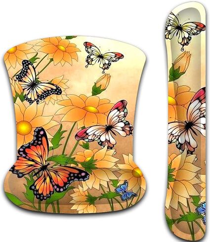 Keyboard Wrist Rest Pad and Mouse Pads with Wrist Rest Support Set Memory Foam Ergonomic Mouse Pad Easy Typing & Pain Relief for Home Office Computers,Laptop,Gaming-Butterfly Orange Flower in Kuwait