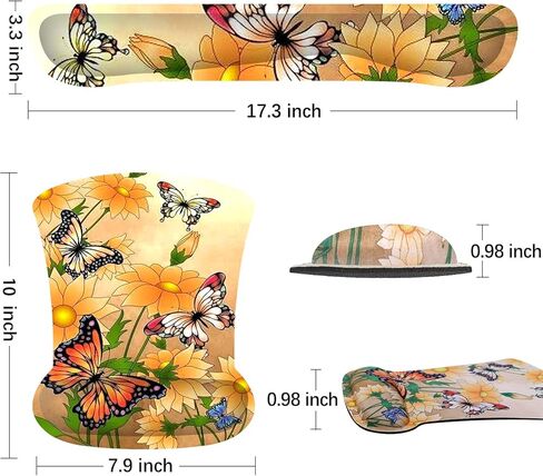 Keyboard Wrist Rest Pad and Mouse Pads with Wrist Rest Support Set Memory Foam Ergonomic Mouse Pad Easy Typing & Pain Relief for Home Office Computers,Laptop,Gaming-Butterfly Orange Flower in Kuwait
