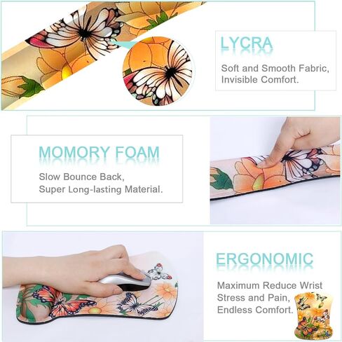 Keyboard Wrist Rest Pad and Mouse Pads with Wrist Rest Support Set Memory Foam Ergonomic Mouse Pad Easy Typing & Pain Relief for Home Office Computers,Laptop,Gaming-Butterfly Orange Flower in Kuwait