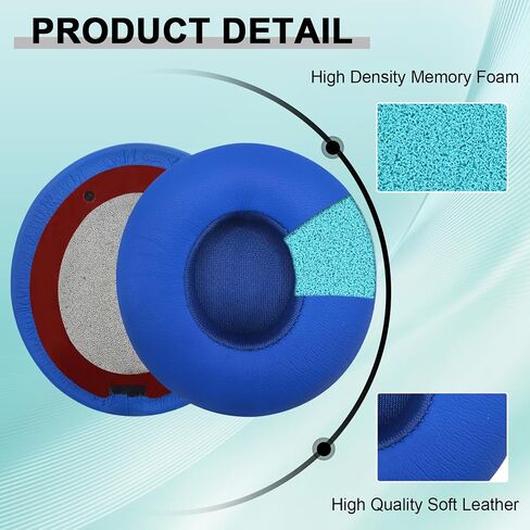 Replacement Ear Pads for Beats Solo 2 & Solo 3 Wireless On-Ear Headphones, Ear Cushions, Headset Earpads, Ear Cups Cover with Soft Protein Leather (Blue) in Saudi Arabia