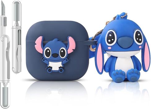 Folaxshoo Silicone Case Compatible with Airpods 4 Generation Cute Cartoon Funny Case Cover with Doll and Cleaner Kit (Stitch) in Saudi Arabia