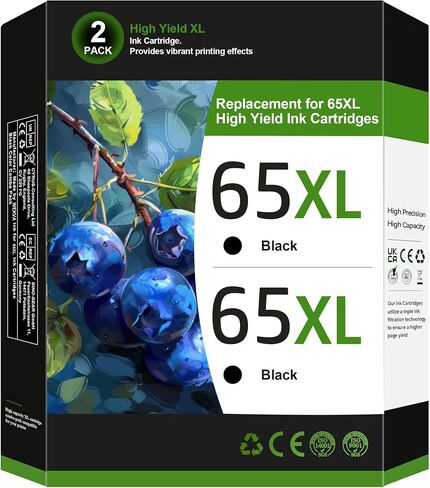 65XL Black Ink Cartridge for HP 65 Black Ink Cartridge High Yield (2-Black) for HP Printers Envy 5000 5055 5058 5052 5010 5014 DeskJet 3755 3772 3752 3720 2600 2622 2680| N9K04AN Inkjet in Saudi Arabia