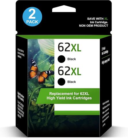62XL Ink Cartridges Black Remanufactured for HP Ink 62 (2 Black) for HP 62XL Black Ink Cartridge Works with HP ENVY 5540 5544 5545 5642 5660 5664 7640 7645, OfficeJet 200 250 258 5740 5745 5746 Series in Saudi Arabia