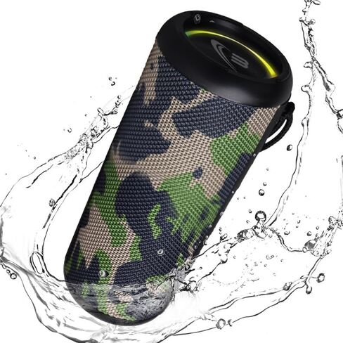 Portable Bluetooth Speakers, 20W Loud Stereo Sound, Deep Bass, IP66 Waterproof, RGB Lights, Dual Pairing, Wireless Speaker for Home, Outdoor, Party, Beach etc (Camo) in Saudi Arabia