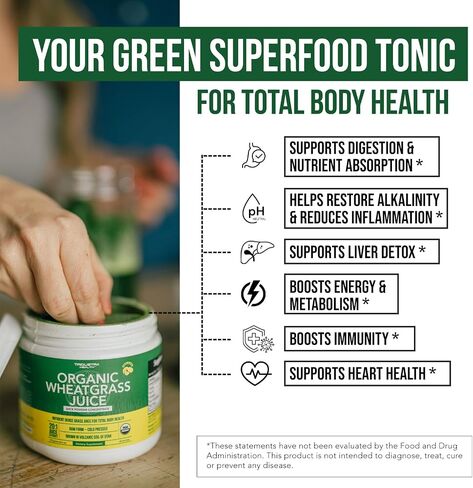Organic Barley Grass Juice Powder - Grown in Volcanic Soil of Utah - Raw & BioActive Form, Cold-Pressed then CO2 Dried – Gluten Free, GMO free, Vegan - Complements Wheatgrass Juice Powder - 5.3 oz in Kuwait