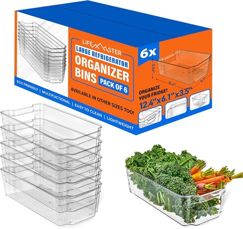 8-Piece Stackable Refrigerator Bin Organizer Set with Easy Grip Handles - Clear Multi-Purpose Storage Bins for Fridge and Pantry Use in Kuwait