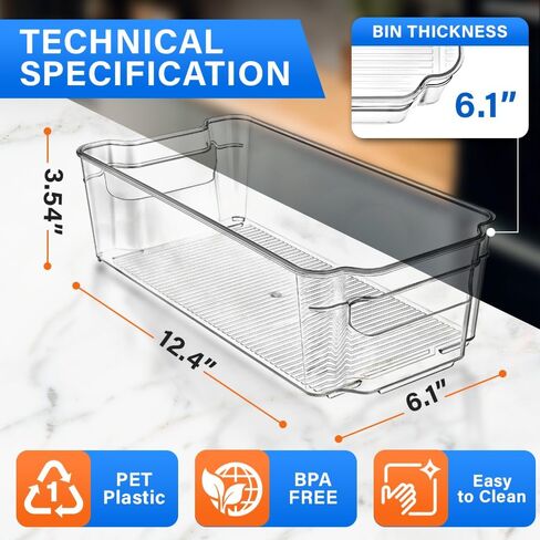 8-Piece Stackable Refrigerator Bin Organizer Set with Easy Grip Handles - Clear Multi-Purpose Storage Bins for Fridge and Pantry Use in Kuwait