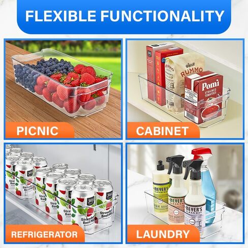 8-Piece Stackable Refrigerator Bin Organizer Set with Easy Grip Handles - Clear Multi-Purpose Storage Bins for Fridge and Pantry Use in Kuwait