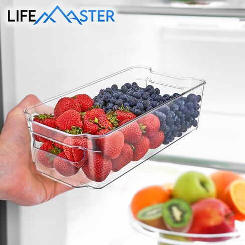 8-Piece Stackable Refrigerator Bin Organizer Set with Easy Grip Handles - Clear Multi-Purpose Storage Bins for Fridge and Pantry Use in Kuwait
