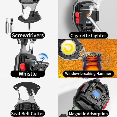 LED Small Flashlight Multitool, Rechargeable Keychain Light, COB Multi-Function Mini Work Light, 500 Lumens, 7 Lighting Modes with Electric Lighter, Seat Belt Cutter, Screwdriver, Whistle in Kuwait