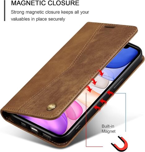 QLTYPRI Wallet Case for iPhone 11[6.1 Inch], Vintage Folio PU Leather Case with Card Slots Magnetic Closure Kickstand Flip Shockproof Phone Cover for iPhone 11 - Brown in Saudi Arabia