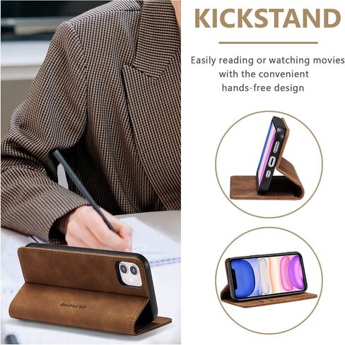 QLTYPRI Wallet Case for iPhone 11[6.1 Inch], Vintage Folio PU Leather Case with Card Slots Magnetic Closure Kickstand Flip Shockproof Phone Cover for iPhone 11 - Brown in Saudi Arabia