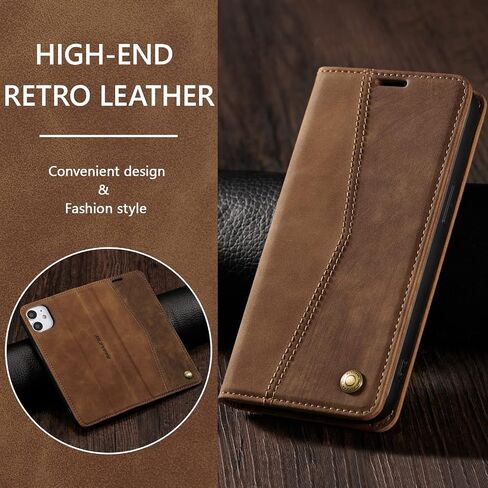 QLTYPRI Wallet Case for iPhone 11[6.1 Inch], Vintage Folio PU Leather Case with Card Slots Magnetic Closure Kickstand Flip Shockproof Phone Cover for iPhone 11 - Brown in Saudi Arabia