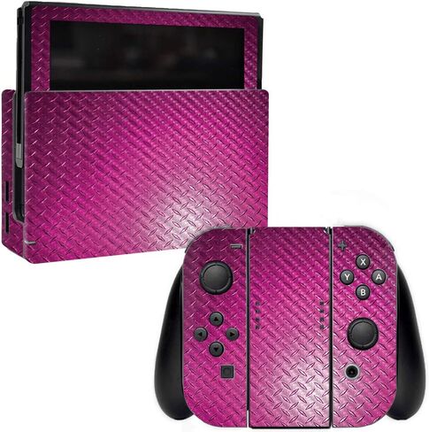 MightySkins Carbon Fiber Skin for Nintendo Switch - Pink Diamond Plate | Protective, Durable Textured Carbon Fiber Finish | Easy to Apply, Remove, and Change Styles | Made in The USA in Saudi Arabia