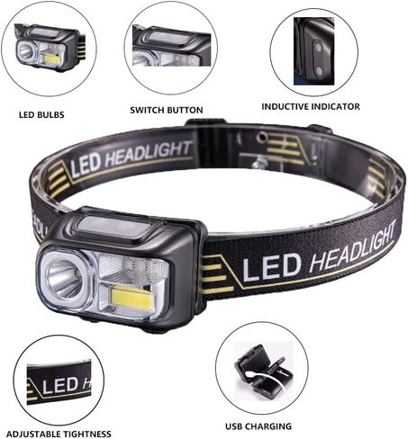 LED Headlamp - 2-Piece Outdoor Bright Light Chargeable Sensor headlamp with Adjustable Headband for Adults and Kids - a Must-Have for Hiking and Camping Gear in Saudi Arabia