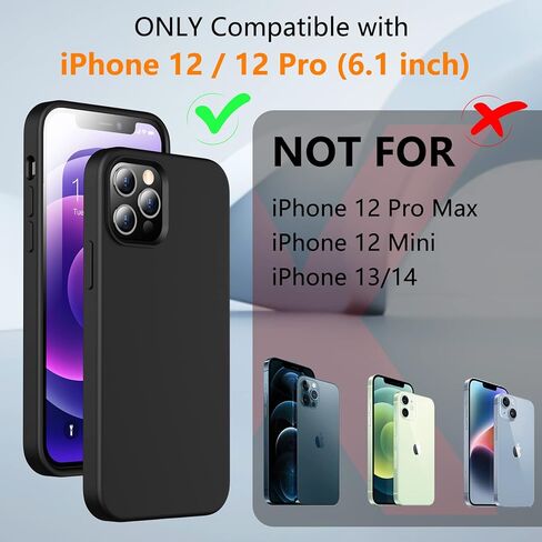 جراب SPIDERCASE مصمم لهاتف iPhone 12/iPhone 12 Pro، [مع قطعتين من واقي الشاشة الزجاجي المقوى] [تم اختبار السقوط من الدرجة العسكرية] حافظة رفيعة من السيليكون السائل مضادة للصدمات لهاتف iPhone 12/12 pro-أسود in Kuwait