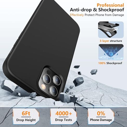 جراب SPIDERCASE مصمم لهاتف iPhone 12/iPhone 12 Pro، [مع قطعتين من واقي الشاشة الزجاجي المقوى] [تم اختبار السقوط من الدرجة العسكرية] حافظة رفيعة من السيليكون السائل مضادة للصدمات لهاتف iPhone 12/12 pro-أسود in Kuwait