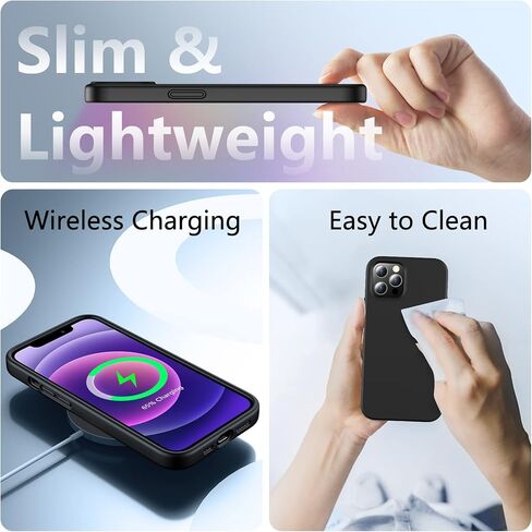 جراب SPIDERCASE مصمم لهاتف iPhone 12/iPhone 12 Pro، [مع قطعتين من واقي الشاشة الزجاجي المقوى] [تم اختبار السقوط من الدرجة العسكرية] حافظة رفيعة من السيليكون السائل مضادة للصدمات لهاتف iPhone 12/12 pro-أسود in Kuwait