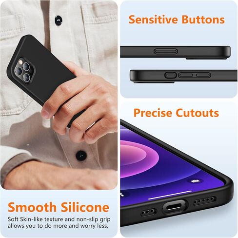 جراب SPIDERCASE مصمم لهاتف iPhone 12/iPhone 12 Pro، [مع قطعتين من واقي الشاشة الزجاجي المقوى] [تم اختبار السقوط من الدرجة العسكرية] حافظة رفيعة من السيليكون السائل مضادة للصدمات لهاتف iPhone 12/12 pro-أسود in Kuwait