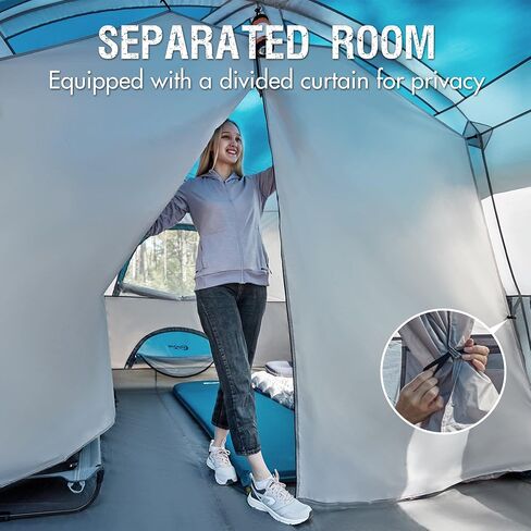 PORTAL Camping Tent, 6/8 /10 Person Instant Cabin Tent with Rainfly, Large Mesh Windows & Upgraded Ventilation, Portable Big Tents with Carry Bag for Family Outdoor, Backpacking, Hiking in Kuwait