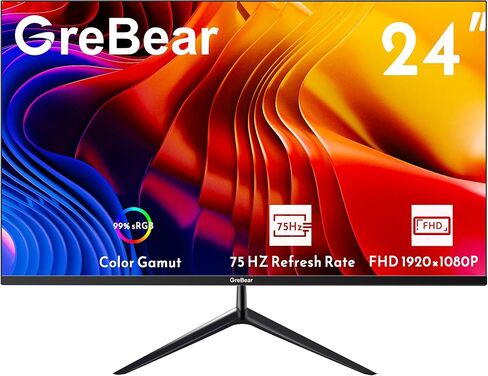 24 Inch Monitor 75Hz FHD IPS Computer Screen 1080P PC Monitor, 5ms(GTG) 99% sRGB Low Blue Light Anti-Glare LED Desktop Display HDMI/VGA/Audio/Freesync/VESA Tilt Adjustable in Kuwait