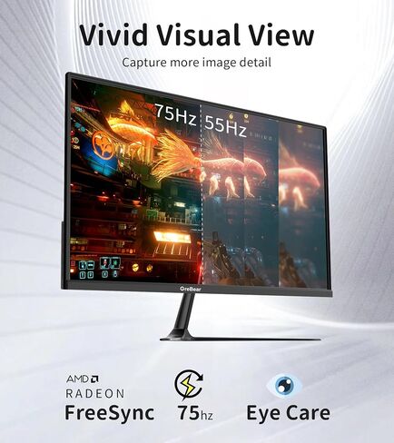 24 Inch Monitor 75Hz FHD IPS Computer Screen 1080P PC Monitor, 5ms(GTG) 99% sRGB Low Blue Light Anti-Glare LED Desktop Display HDMI/VGA/Audio/Freesync/VESA Tilt Adjustable in Kuwait