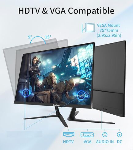 24 Inch Monitor 75Hz FHD IPS Computer Screen 1080P PC Monitor, 5ms(GTG) 99% sRGB Low Blue Light Anti-Glare LED Desktop Display HDMI/VGA/Audio/Freesync/VESA Tilt Adjustable in Kuwait