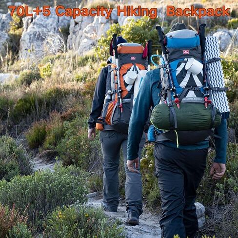 حقيبة ظهر Naturehike 70+5L خفيفة الوزن للمشي لمسافات طويلة، أقمشة مقاومة للتمزق - نظام حمل CR خفيف - حمل مريح للوزن (أسود) in Kuwait