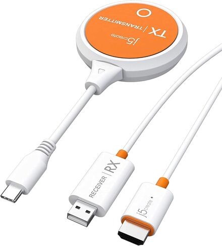 j5create ScreenCast USB-C إلى HDMI جهاز إرسال واستقبال لاسلكي للعرض، يدعم 1080 بكسل، متوافق مع MacBook، iPad Pro، ChromeOS، أجهزة الكمبيوتر المحمولة USB-C وAndroid (JVAW62) (متجدد) in Saudi Arabia